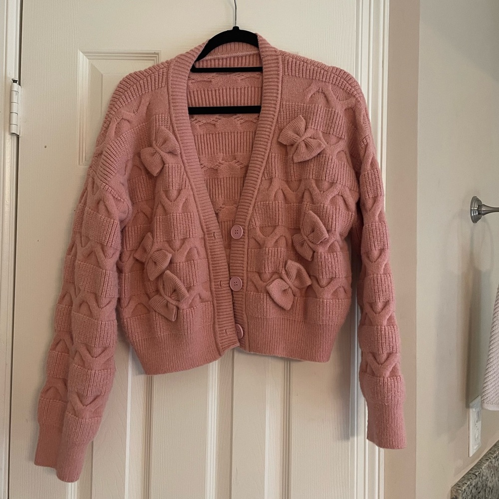 Strangers & Lovers Pink Coquette Bow Cardigan Sweater sm